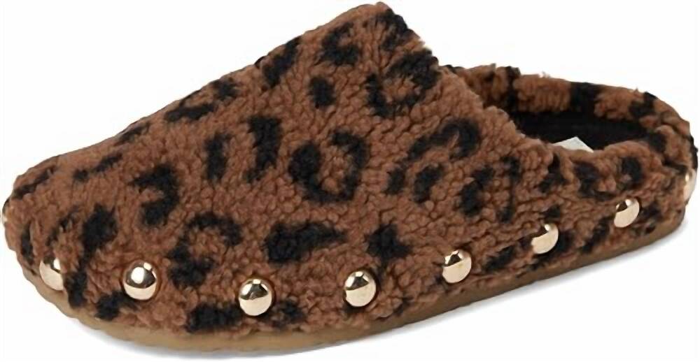 NEW VINTAGE HAVANA women's leopard studded slippers in brown
